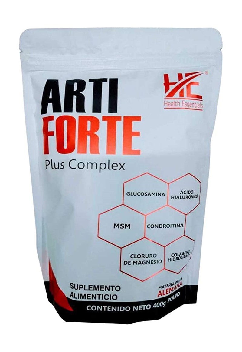 ARTIFORTE (Colágeno ,Glucosamina, Condroitina, MSM, Cloruro de Magnesio, Ácido Hialurónico) POLVO 400G, HEALTH ESSENTIAL SA DE CV, 1016, Huesos y Articulaciones más Fuertes para que te Sientas Mejor, Blanco
