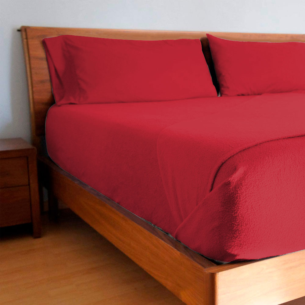Juego de sábana Queen Polar Térmica, súper Ligera, cómoda y Caliente, Ideal para Noches de frío Rojo