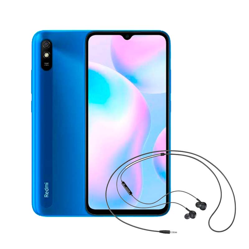 Combo Xiaomi Redmi 9A 32GB 2GB Ram Azul + Earphones de 3.5 mm