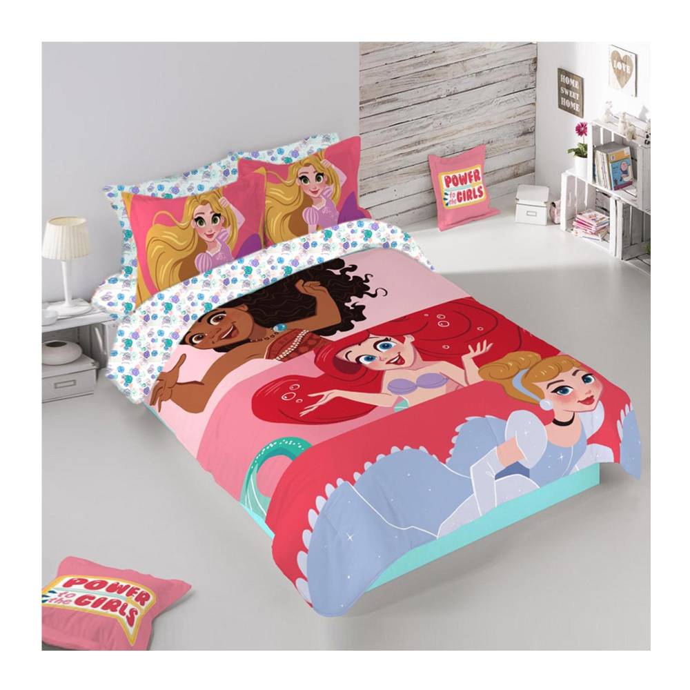Colcha Edredón Individual Doble Vista Reversible Disney Princesas