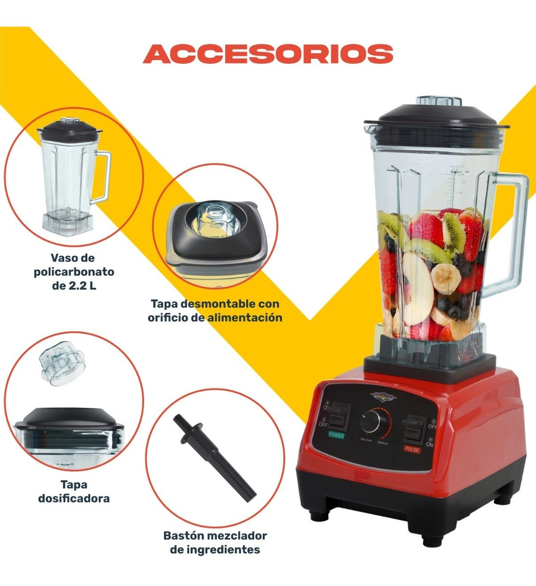 Licuadora Profesional 1500w 2.2l Blender 6 Aspas Industrial