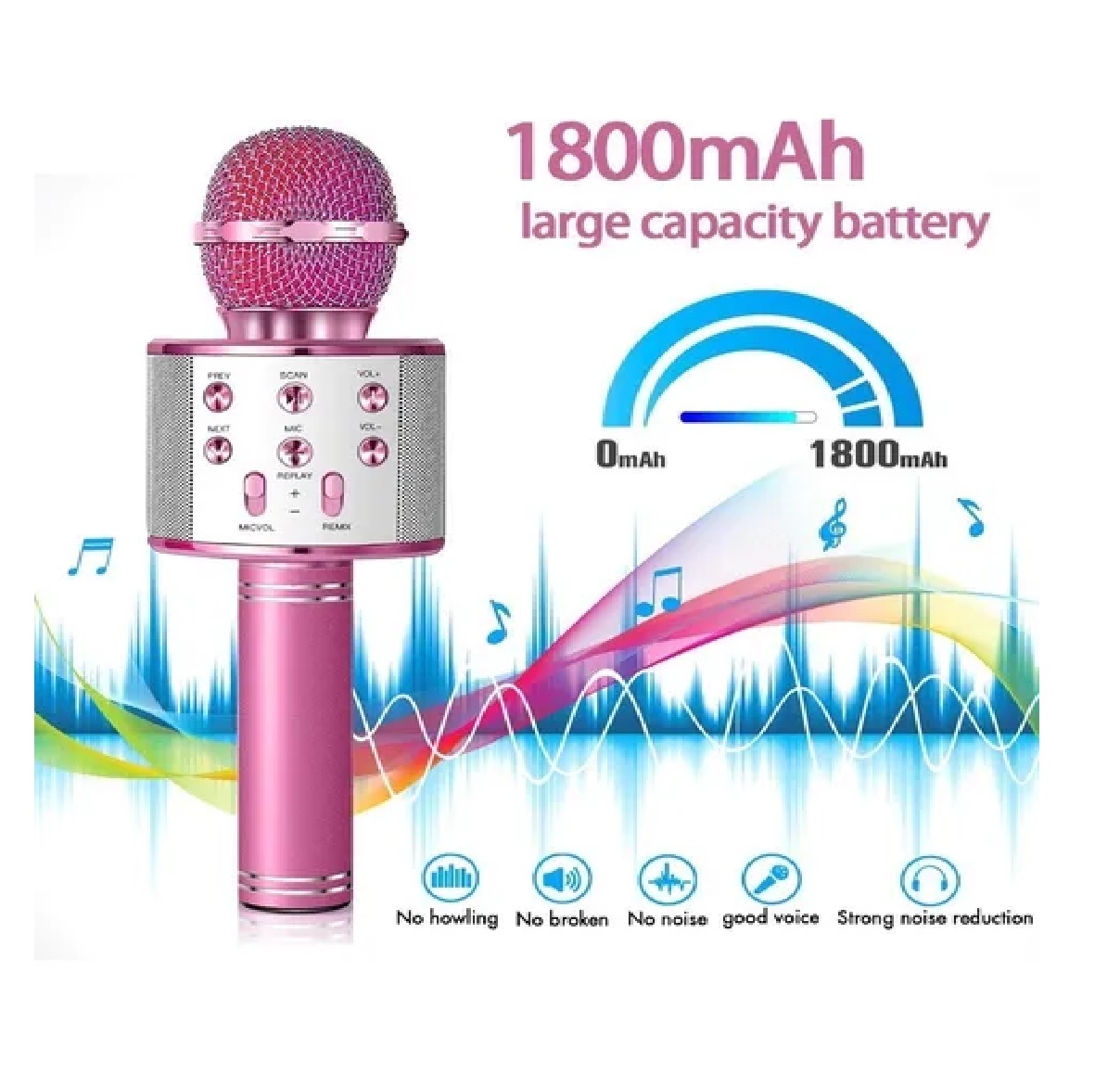 Micrófono De Karaoke Inalámbrico Con Bluetooth Y Bocina Rosa