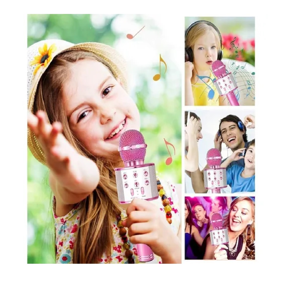 Micrófono De Karaoke Inalámbrico Con Bluetooth Y Bocina Rosa