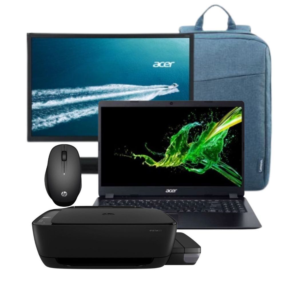 Laptop Acer Aspire 5 + Impresora HP + Monitor Acer V6 + Mouse Hp + Mochila Levono