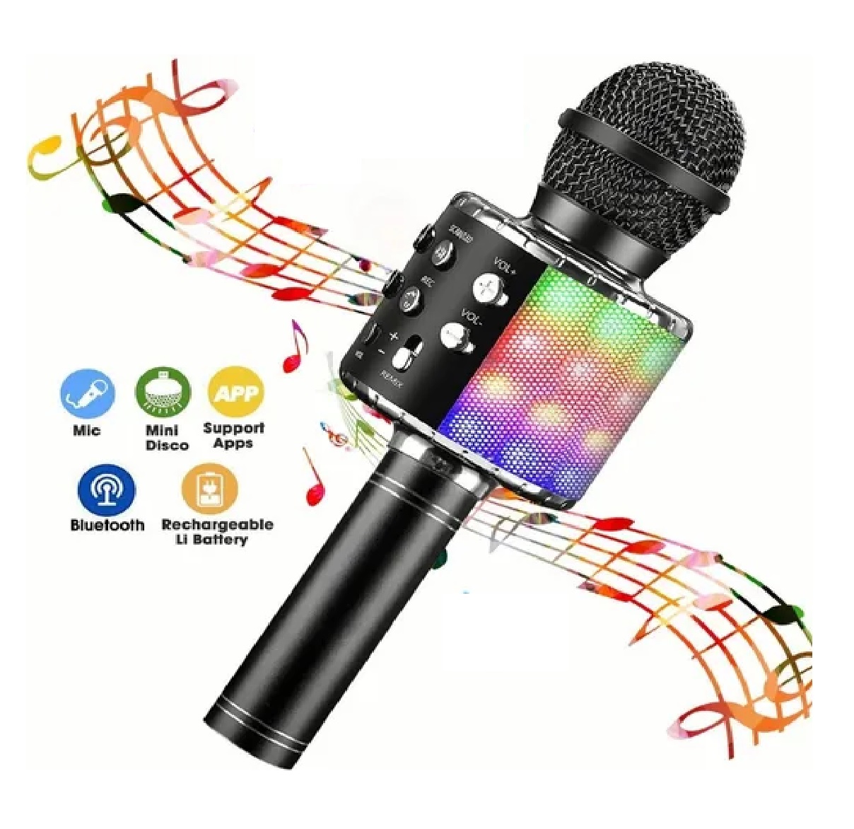 Micrófono De Karaoke Inalámbrico Con Bluetooth Y Bocina Negro
