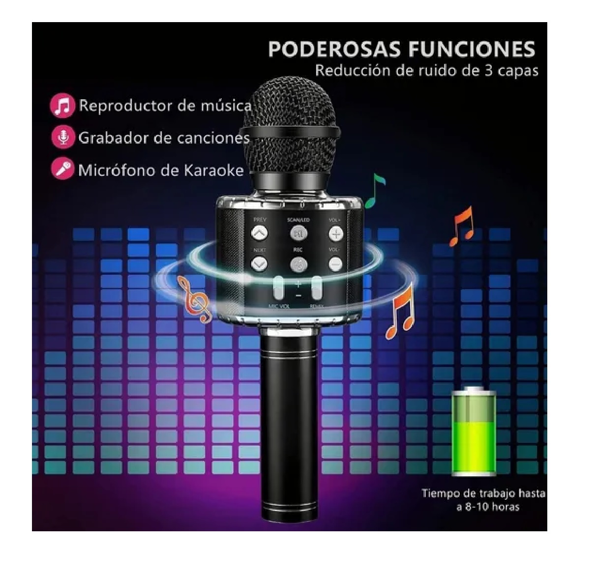Micrófono De Karaoke Inalámbrico Con Bluetooth Y Bocina Negro