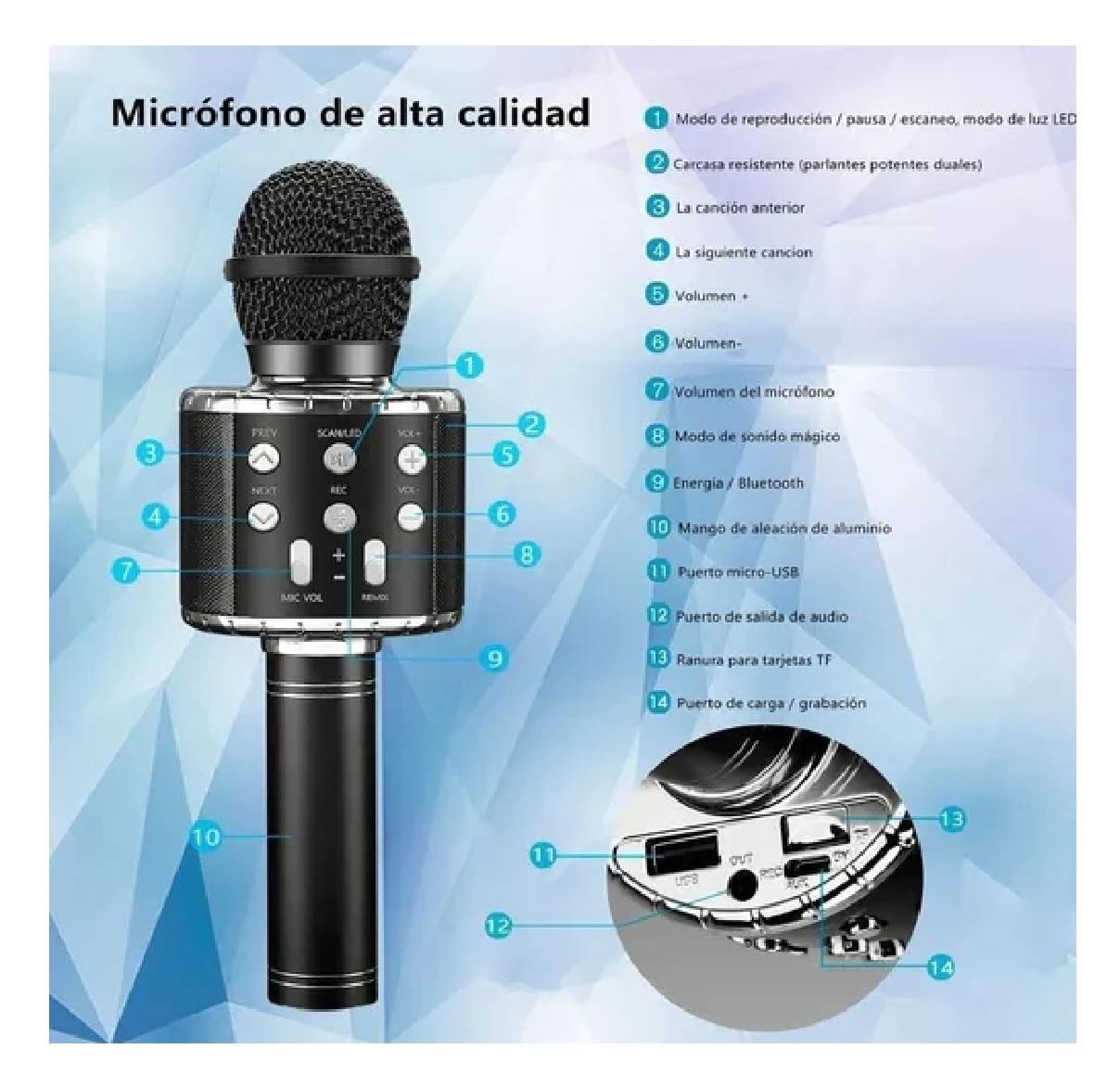 Micrófono De Karaoke Inalámbrico Con Bluetooth Y Bocina Negro