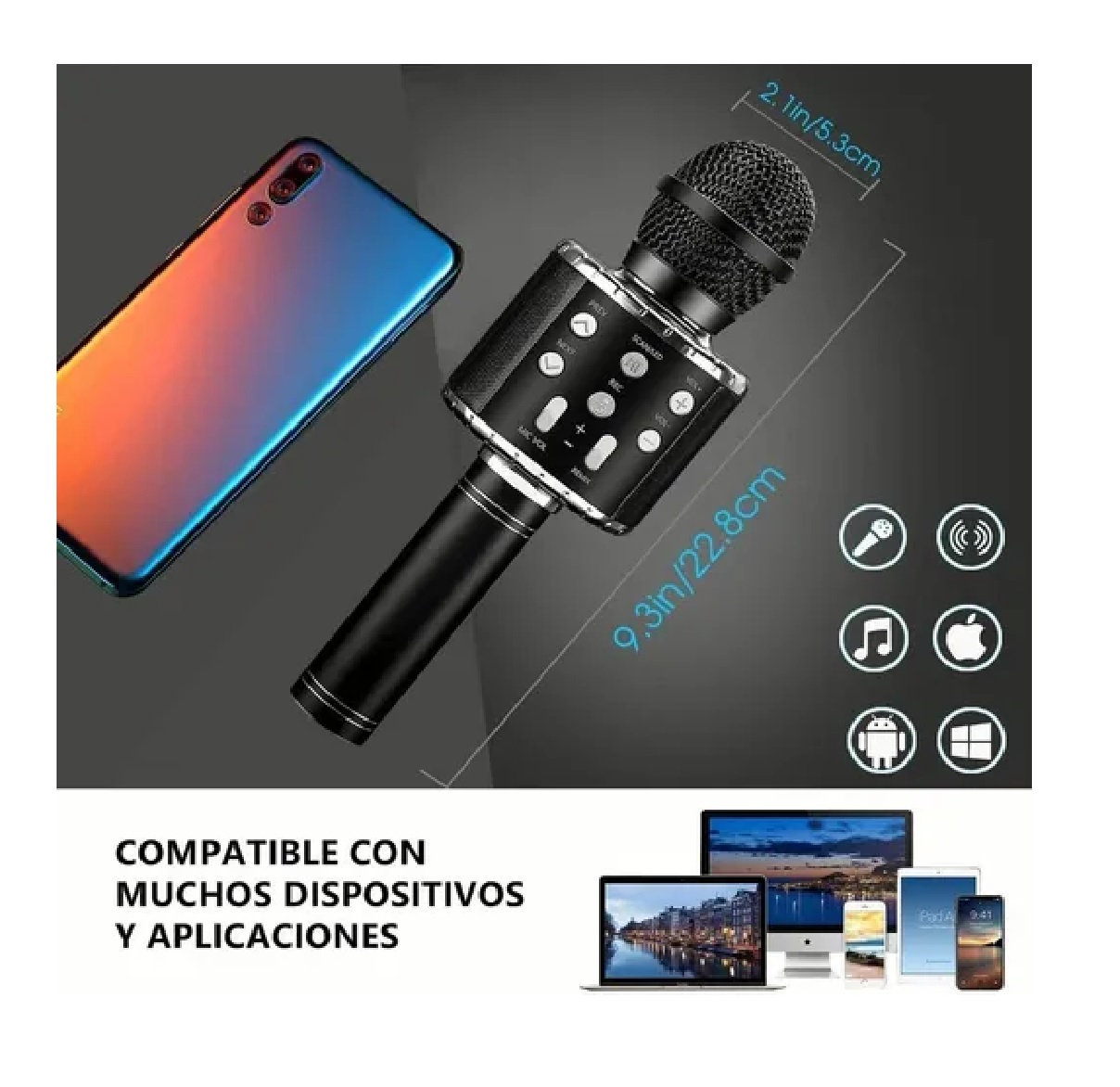 Micrófono De Karaoke Inalámbrico Con Bluetooth Y Bocina Negro