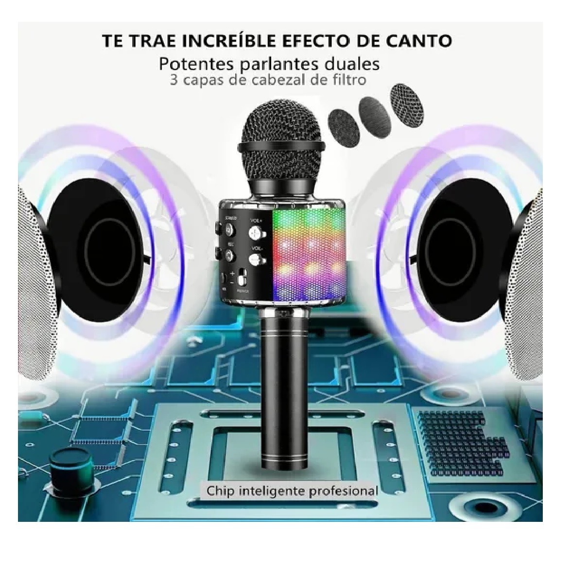 Micrófono De Karaoke Inalámbrico Con Bluetooth Y Bocina Negro