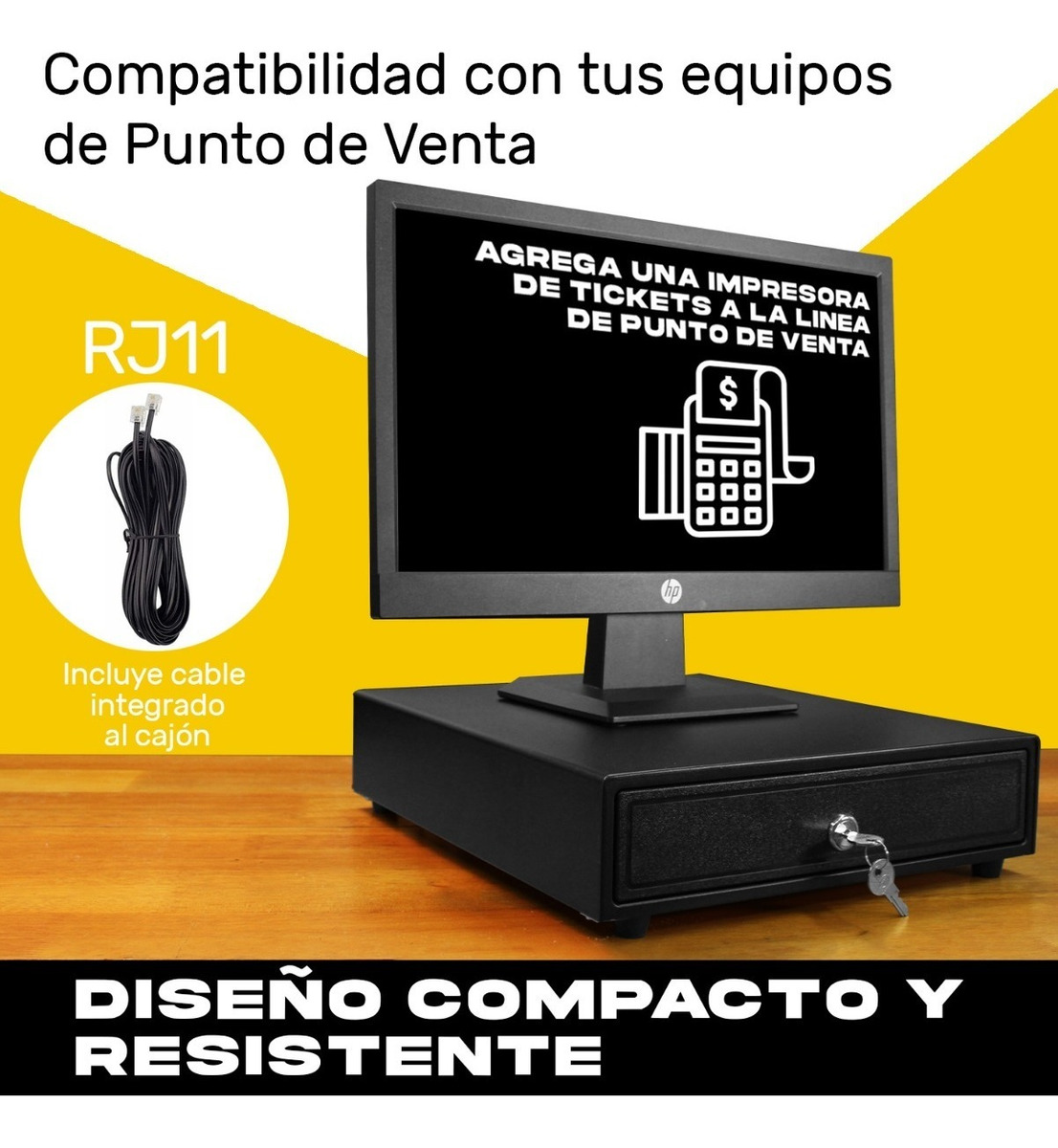 Cajon De Dinero Metalico 4 Billetes 5 Monedas Cable Rj11