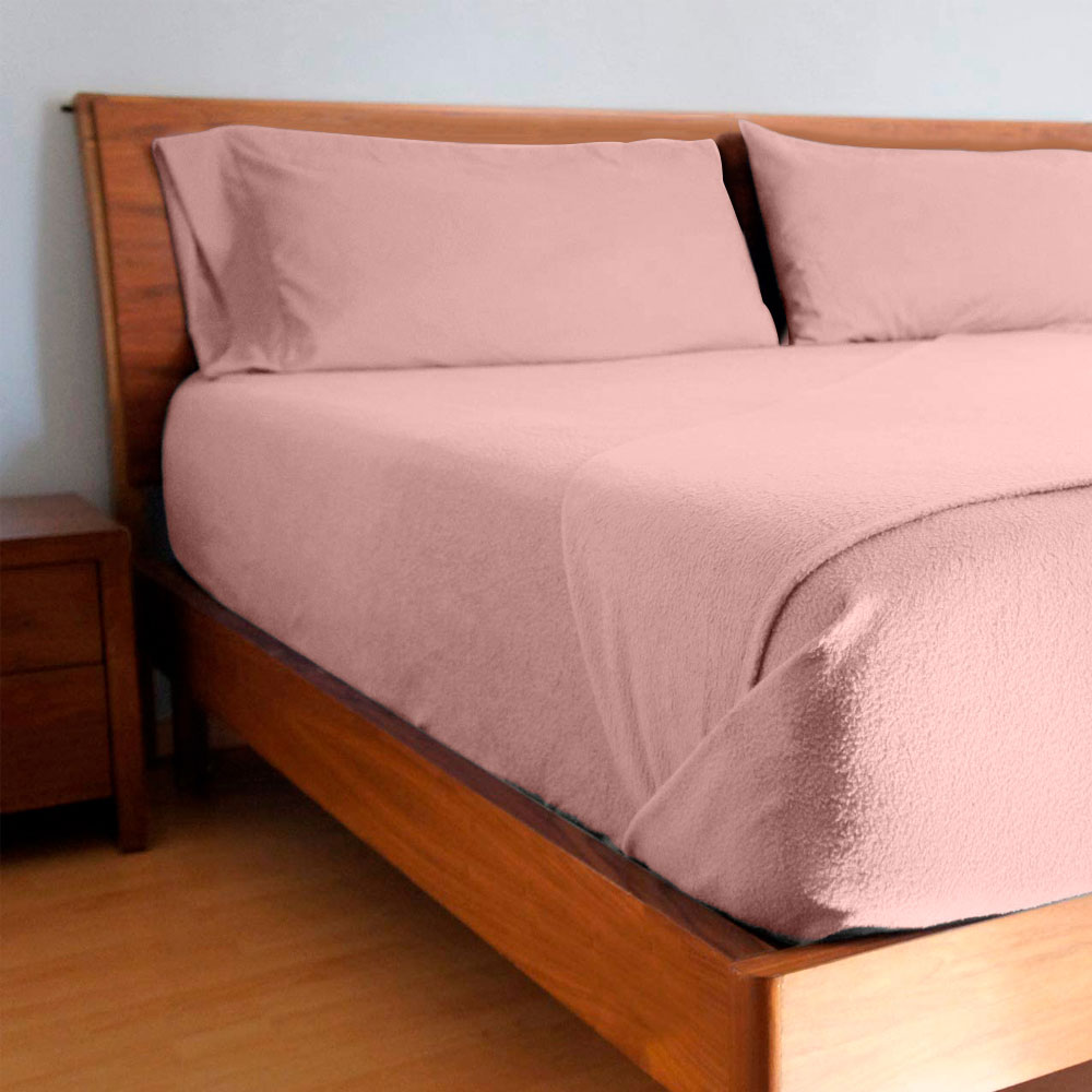 Juego de sábana Queen Polar Térmica, súper Ligera, cómoda y Caliente, Ideal para Noches de frío Rosa Pastel