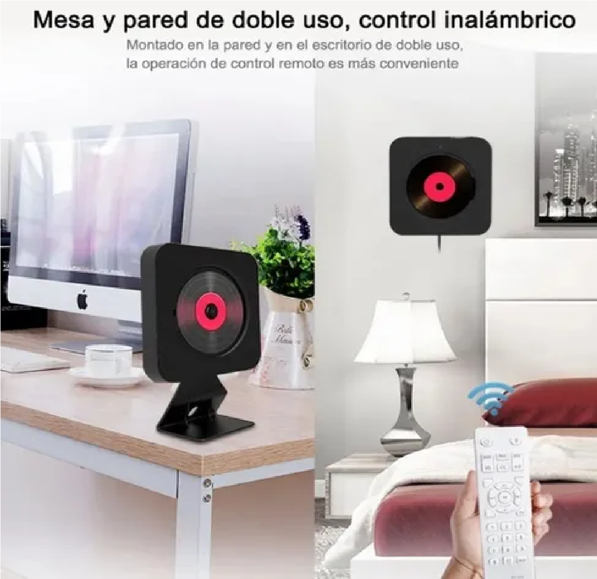 Reproductor Cd Player Portatil Bluetooth De Pared Negro