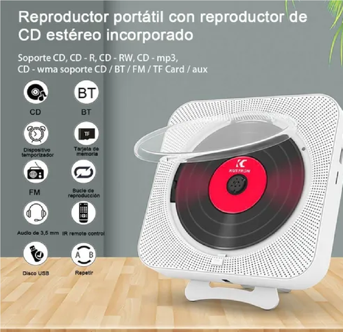Reproductor Cd Player Portatil Bluetooth Radiofm Blanco
