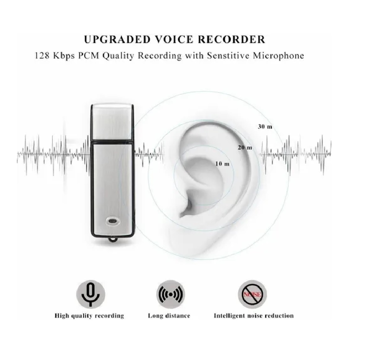 Grabadora De Voz Mini Micrófono Espía Con Usb  Negro