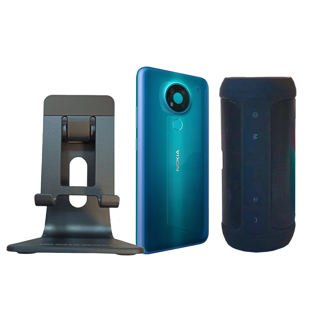 Nokia 3.4 Azul 3/64GB+ Bocina Charge2 Negro+ Base metálica para celular