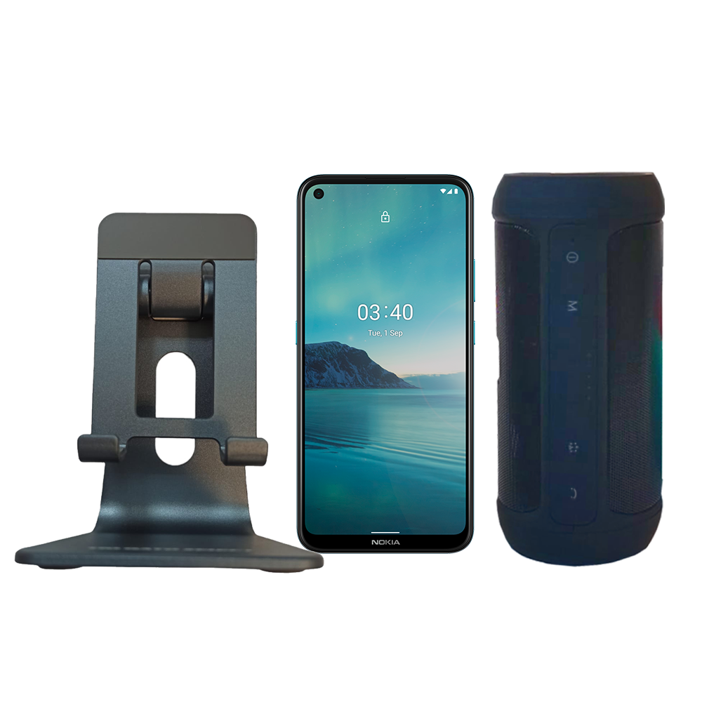 Nokia 3.4 Azul 3/64GB+ Bocina Charge2 Negro+ Base metálica para celular