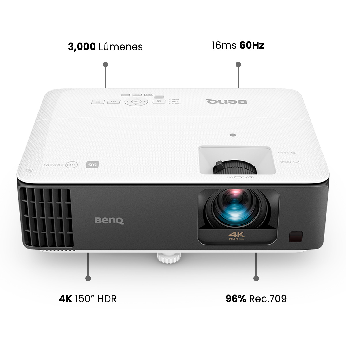 Proyector BenQ gaming tiro corto 4K HDR TK700STi, DLP, 3200 Lúmenes, HDMI, 3D, 96% Rec.709, Brillant Color, para futbol, deportes y videojuegos.