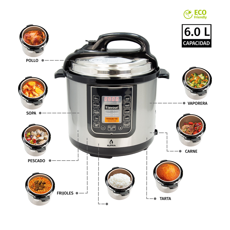 OLLA ELÉCTRICA A PRESIÓN MULTIFUNCIONAL 6 LITROS SUPRAPOT DE ACERO INOXIDABLE