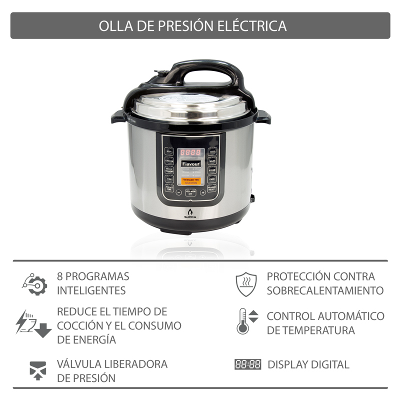 OLLA ELÉCTRICA A PRESIÓN MULTIFUNCIONAL 6 LITROS SUPRAPOT DE ACERO INOXIDABLE