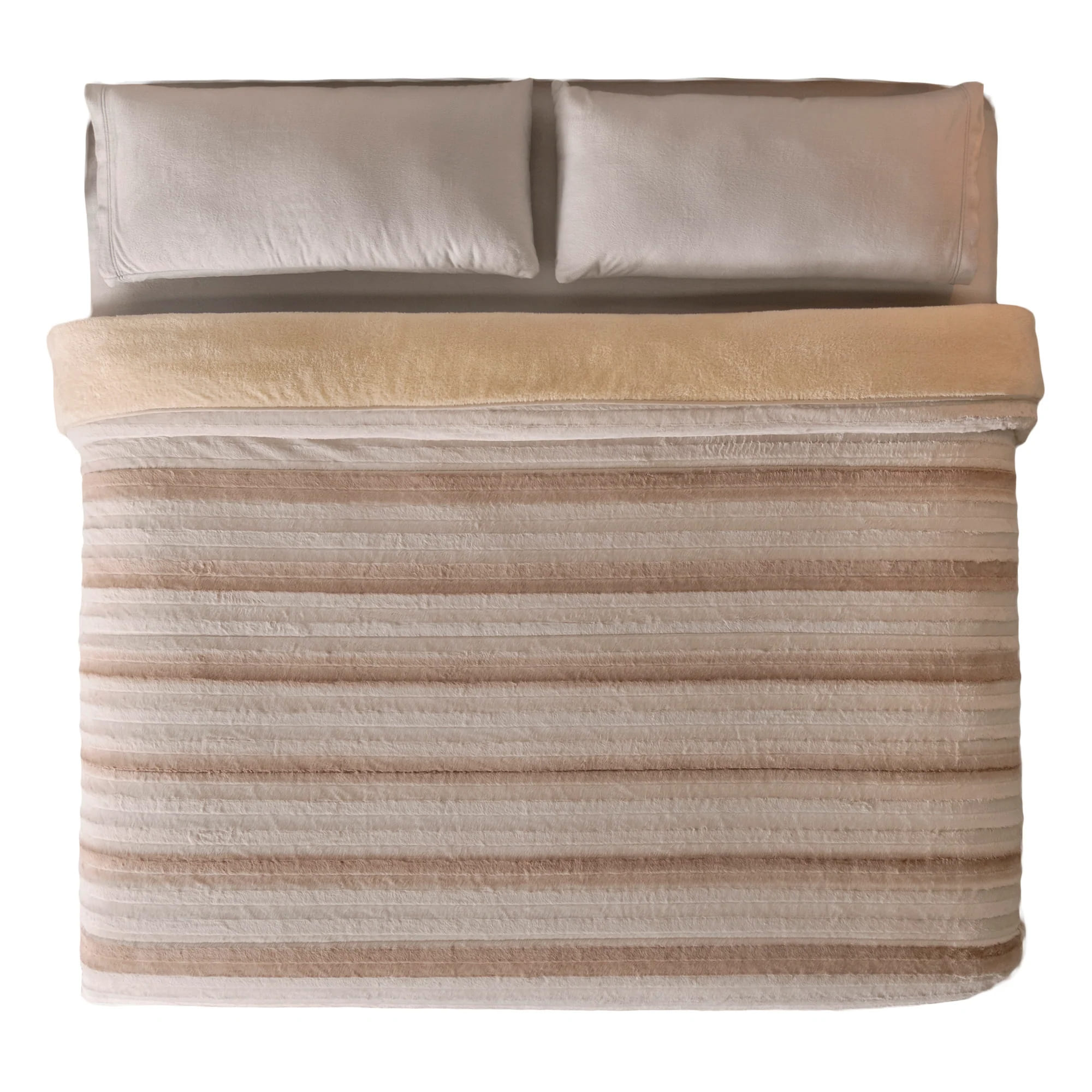 Edredón Matrimonial Con Borrega Beige Rayado | Cálido | Invierno