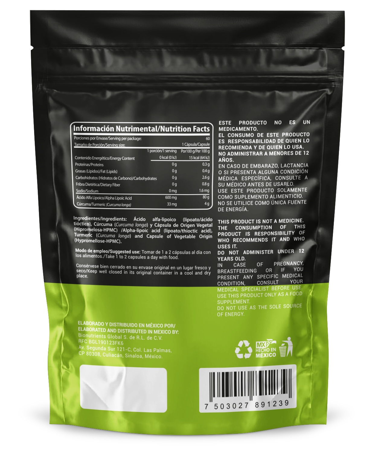 Ácido alfalipoico Wellthy 600 mg 60 capsulas