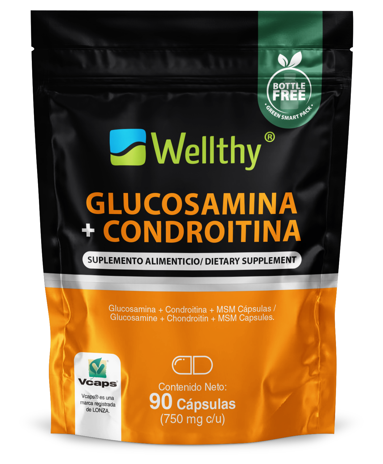 Glucosamina + condroitina + MCM Wellthy 90 cápsulas