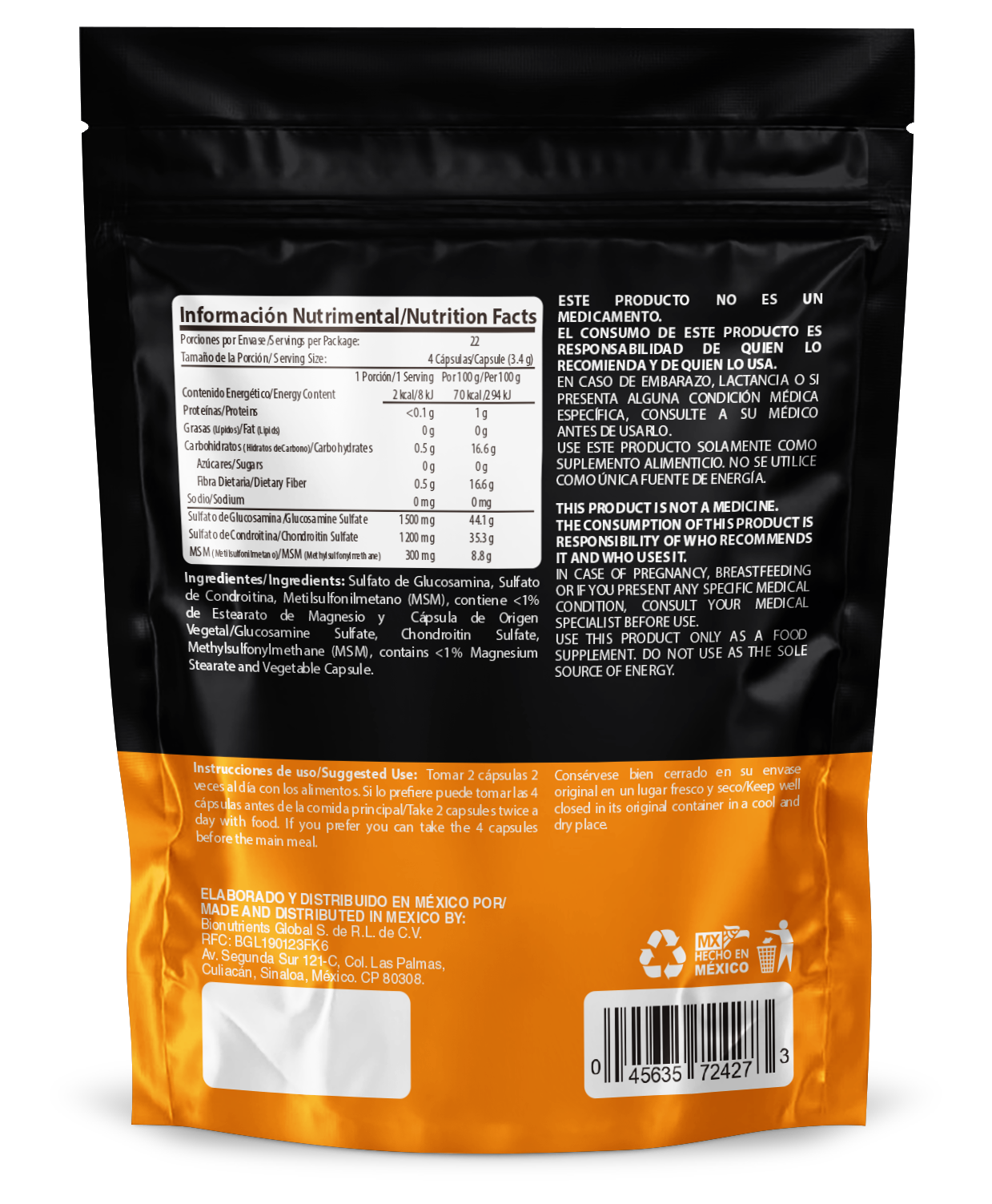 Glucosamina + condroitina + MCM Wellthy 90 cápsulas