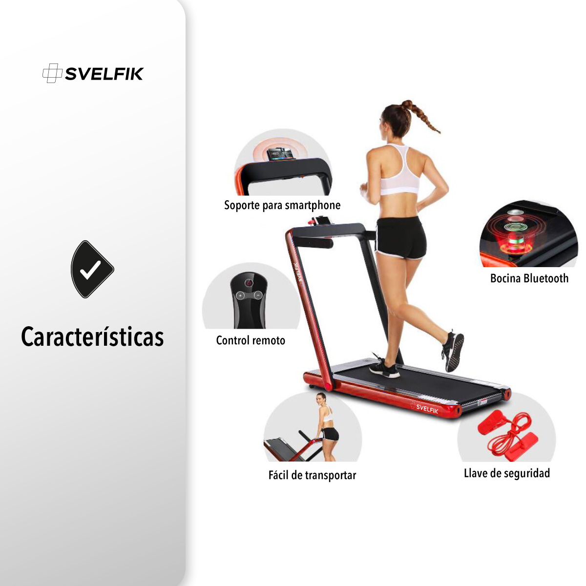 Caminadora Runtech-Advance eléctrica con bocina bluetooth Rojo con Negro