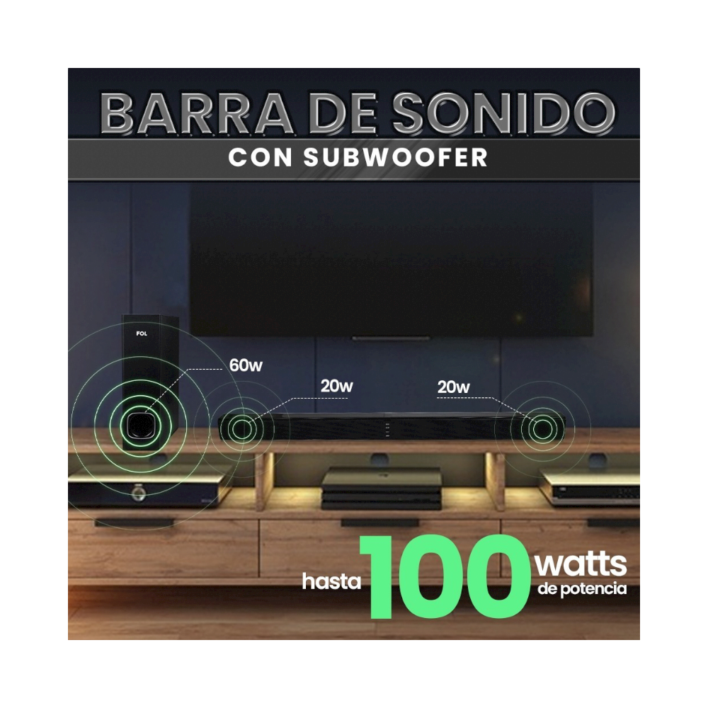 Barra De Sonido con Subwoofer Fol Fs-m228l de 100 Watts