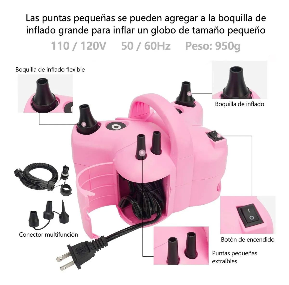 Inflador Electrico Bomba Globos Color Rosa