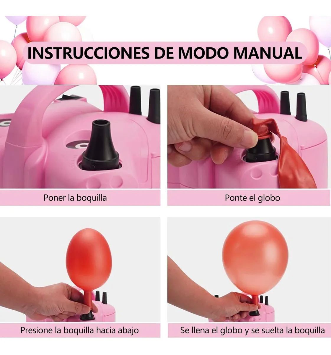 Inflador Electrico Bomba Globos Color Rosa