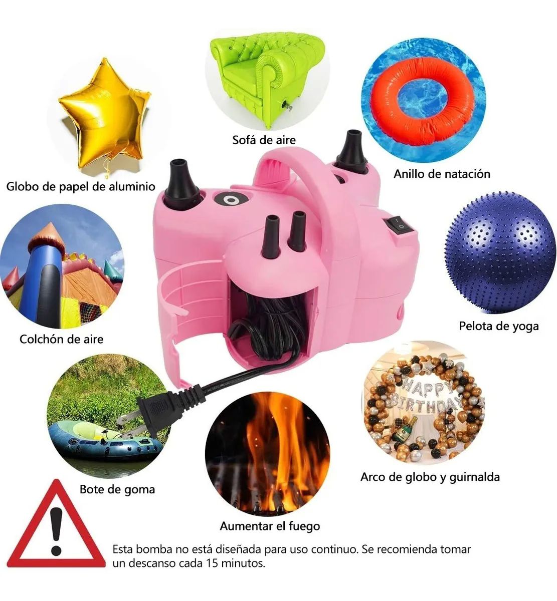 Inflador Electrico Bomba Globos Color Rosa