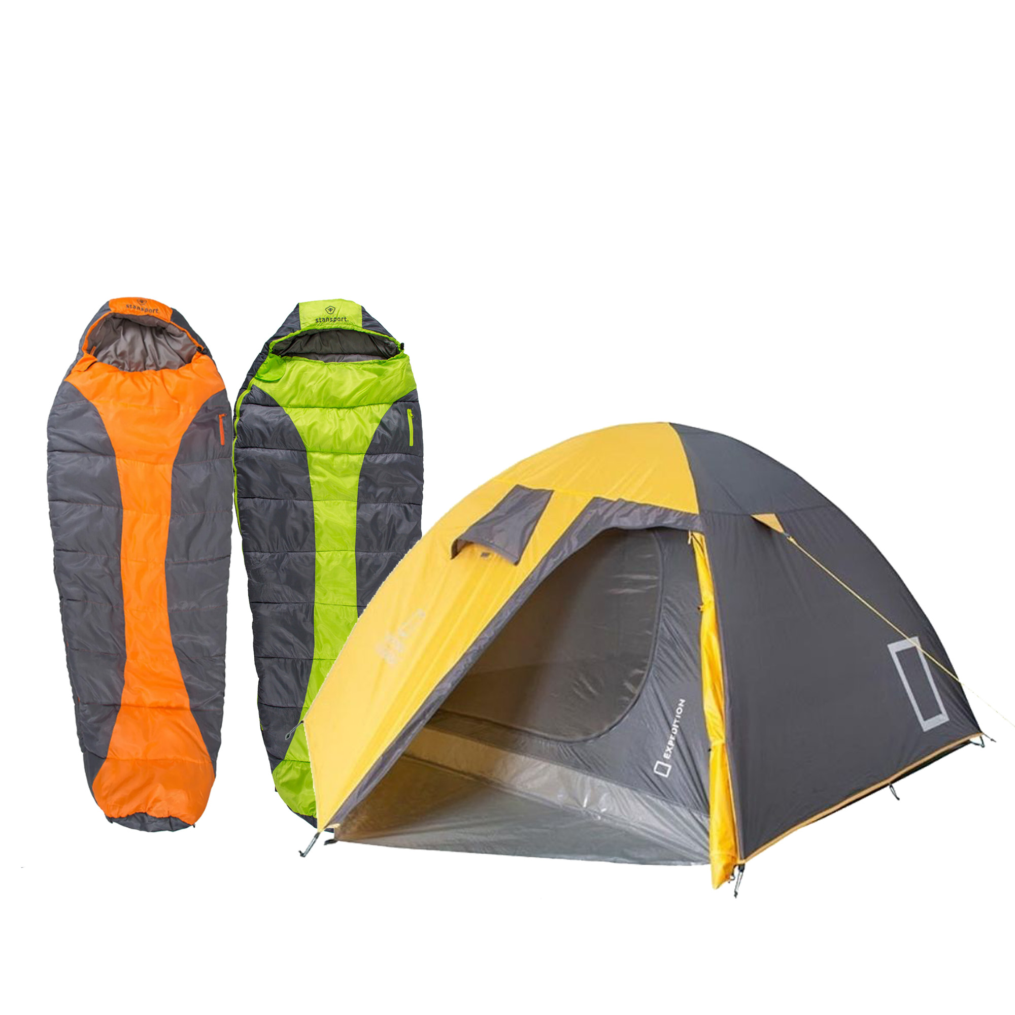 Casa de campaña National Geographic para cuatro personas,  sleeping climb naranja y verde Stansport 