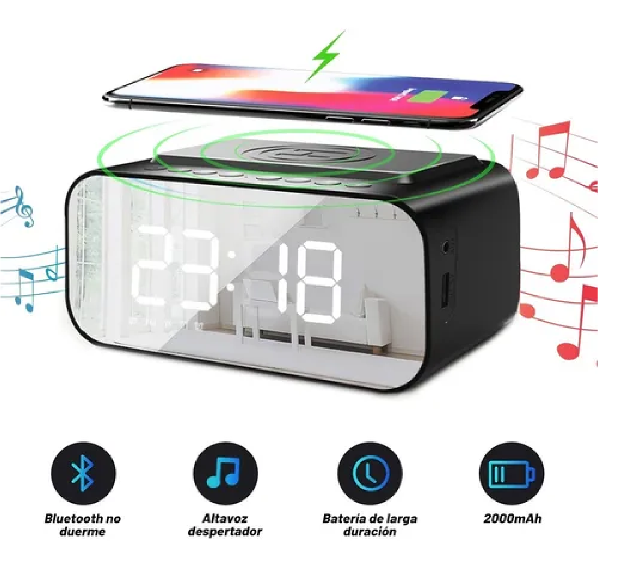 Reloj Despertador Digital Led Con Bocina Bluetooth Y Radio