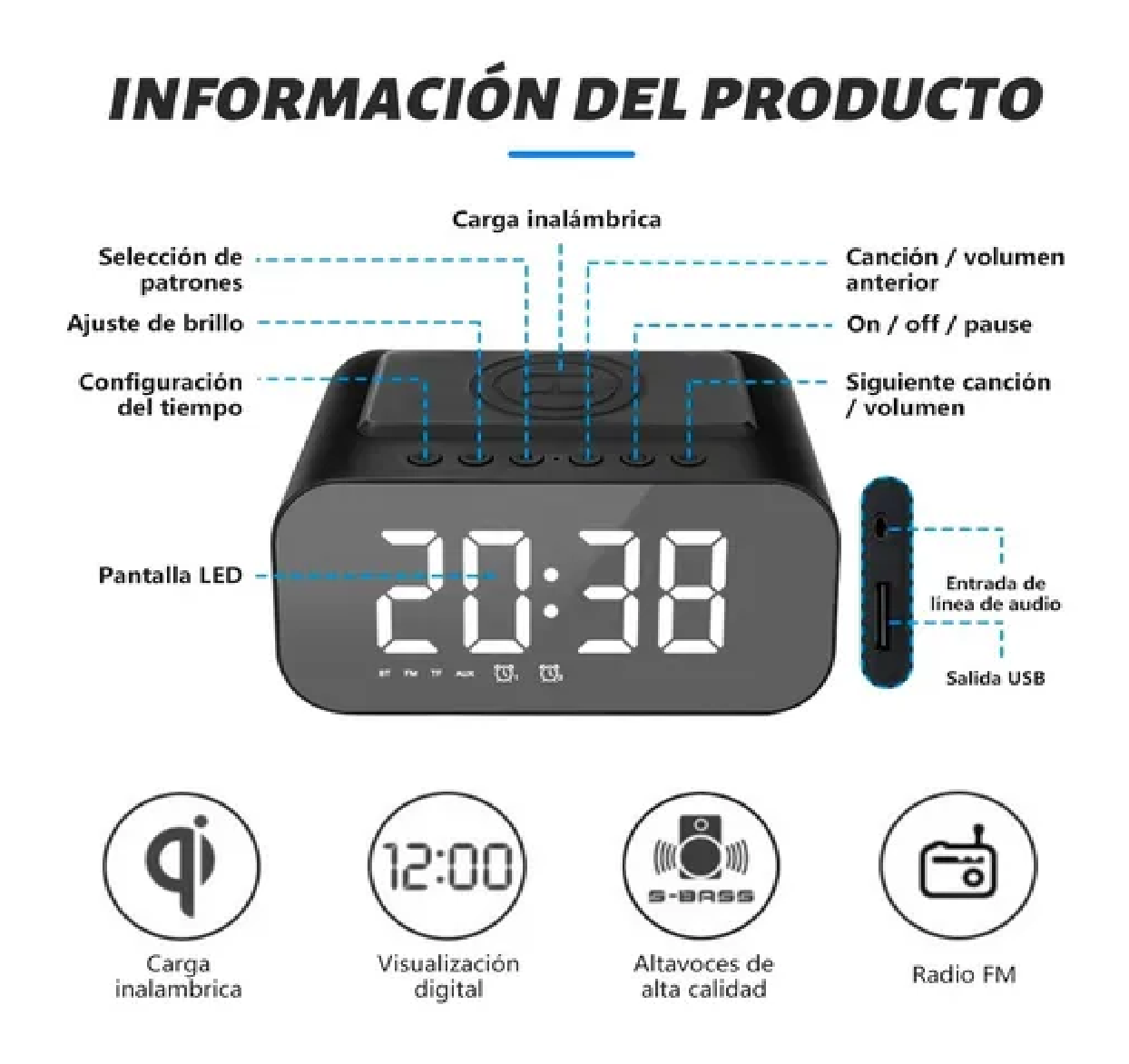 Reloj Despertador Digital Led Con Bocina Bluetooth Y Radio