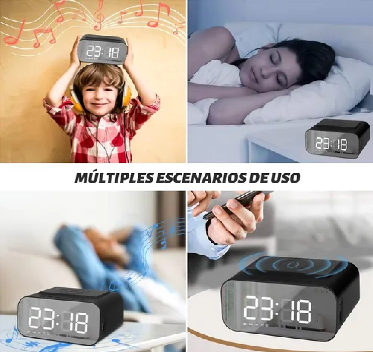 Reloj Despertador Digital Led Con Bocina Bluetooth Y Radio