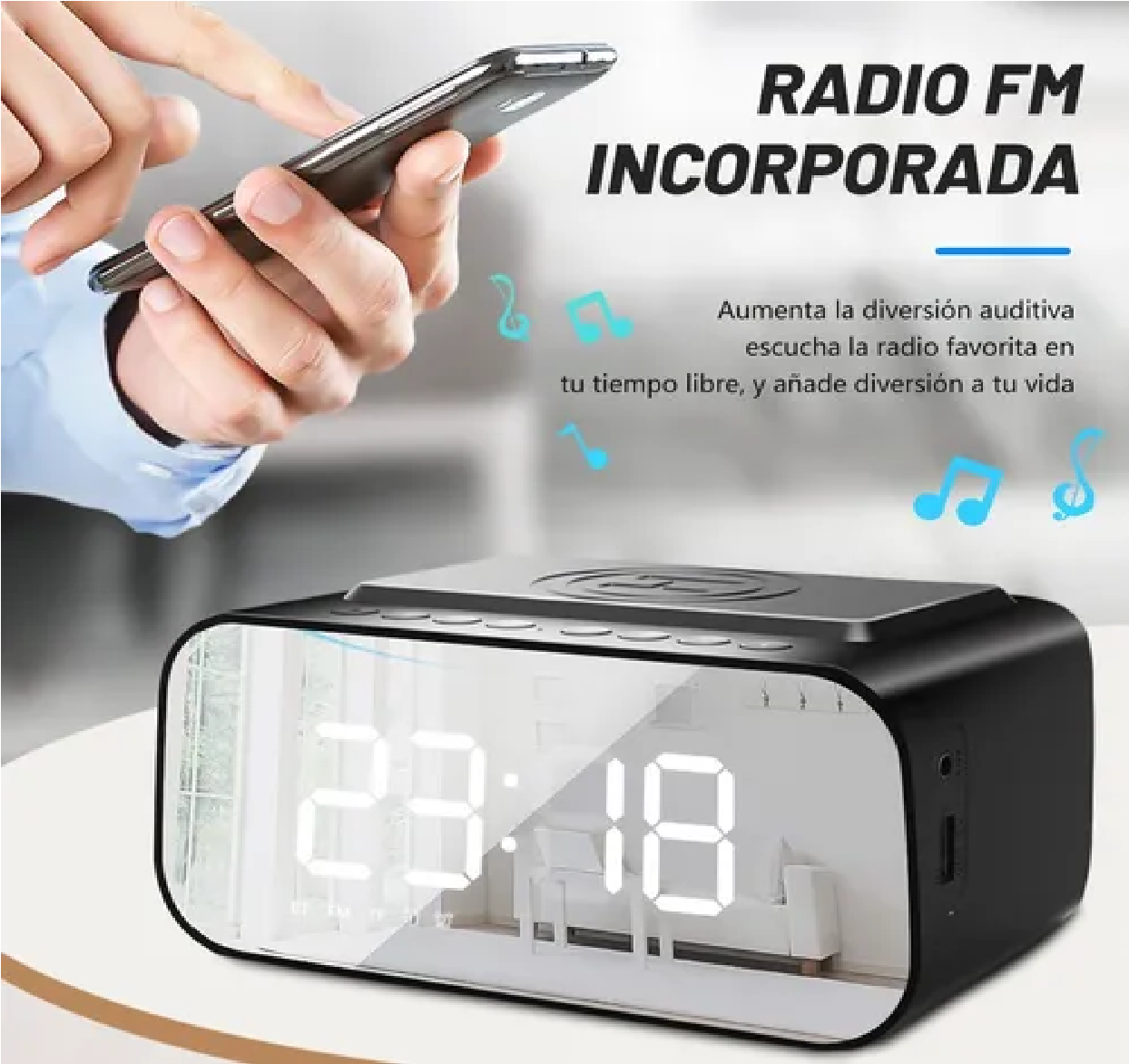 Reloj Despertador Digital Led Con Bocina Bluetooth Y Radio
