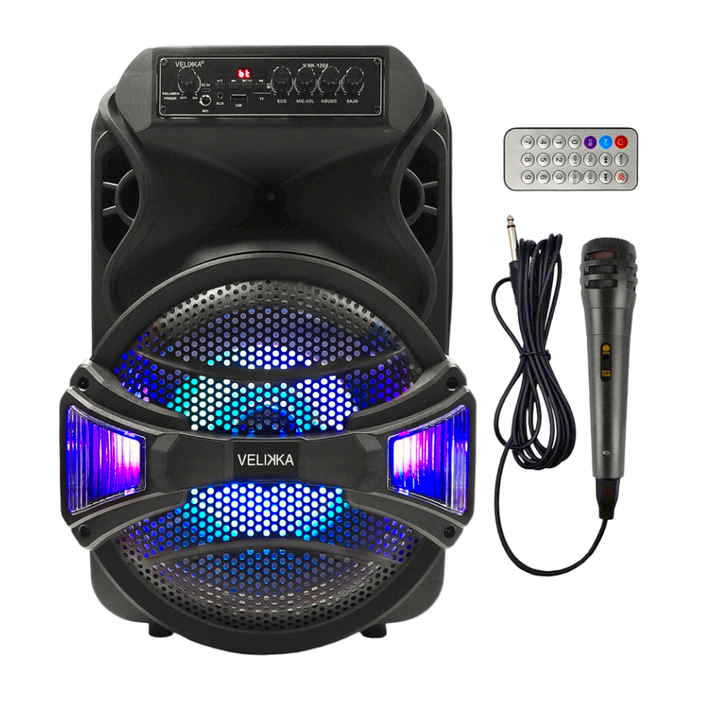 Bafle bocina bluetooth 12 pulgadas Velikka VKK-1204 con micrófono y control para karaoke