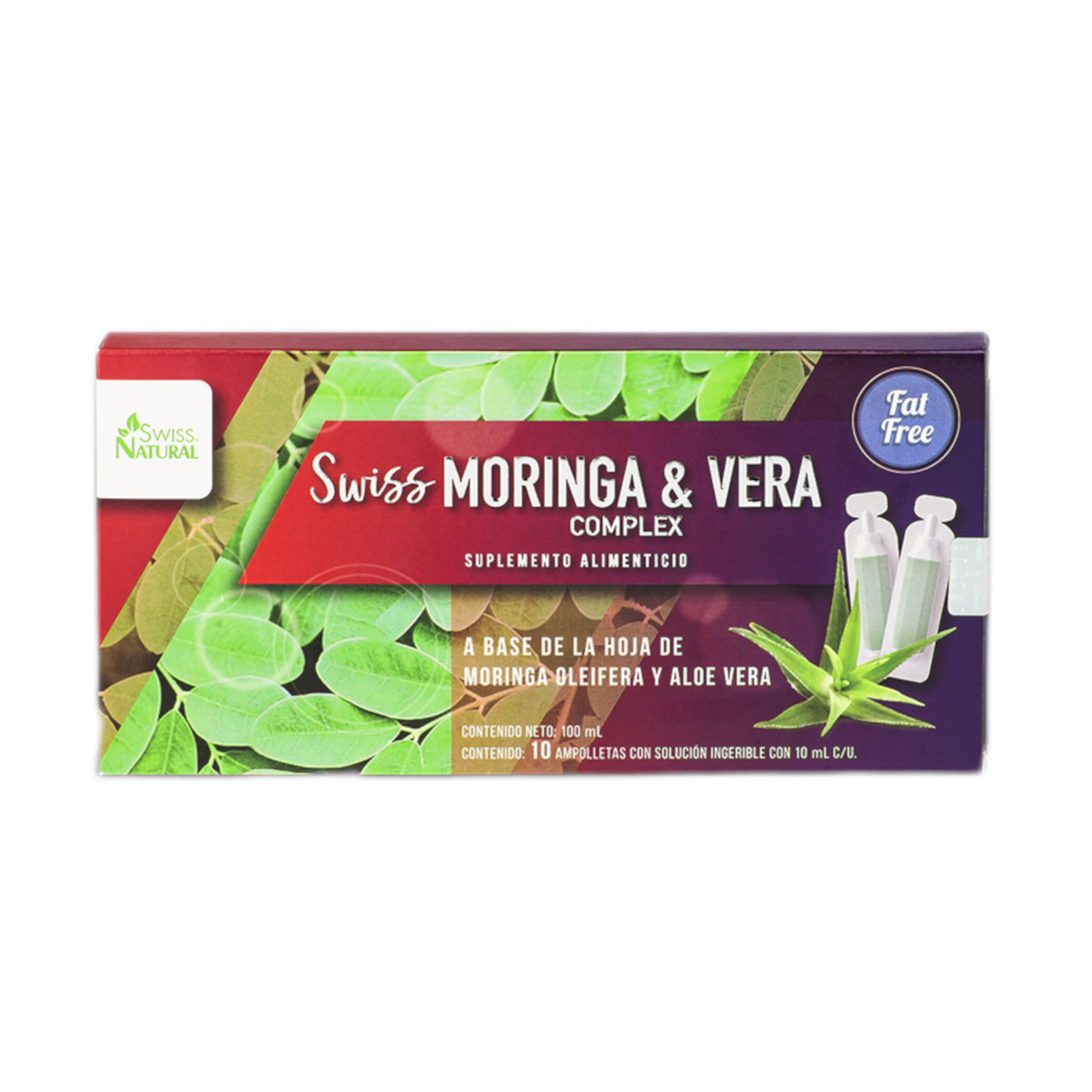 Swiss Moringa y Vera, 10 Ampolletas Ingerible 10 ml c/u, Moringa y Aloe Vera, Swiss Natural