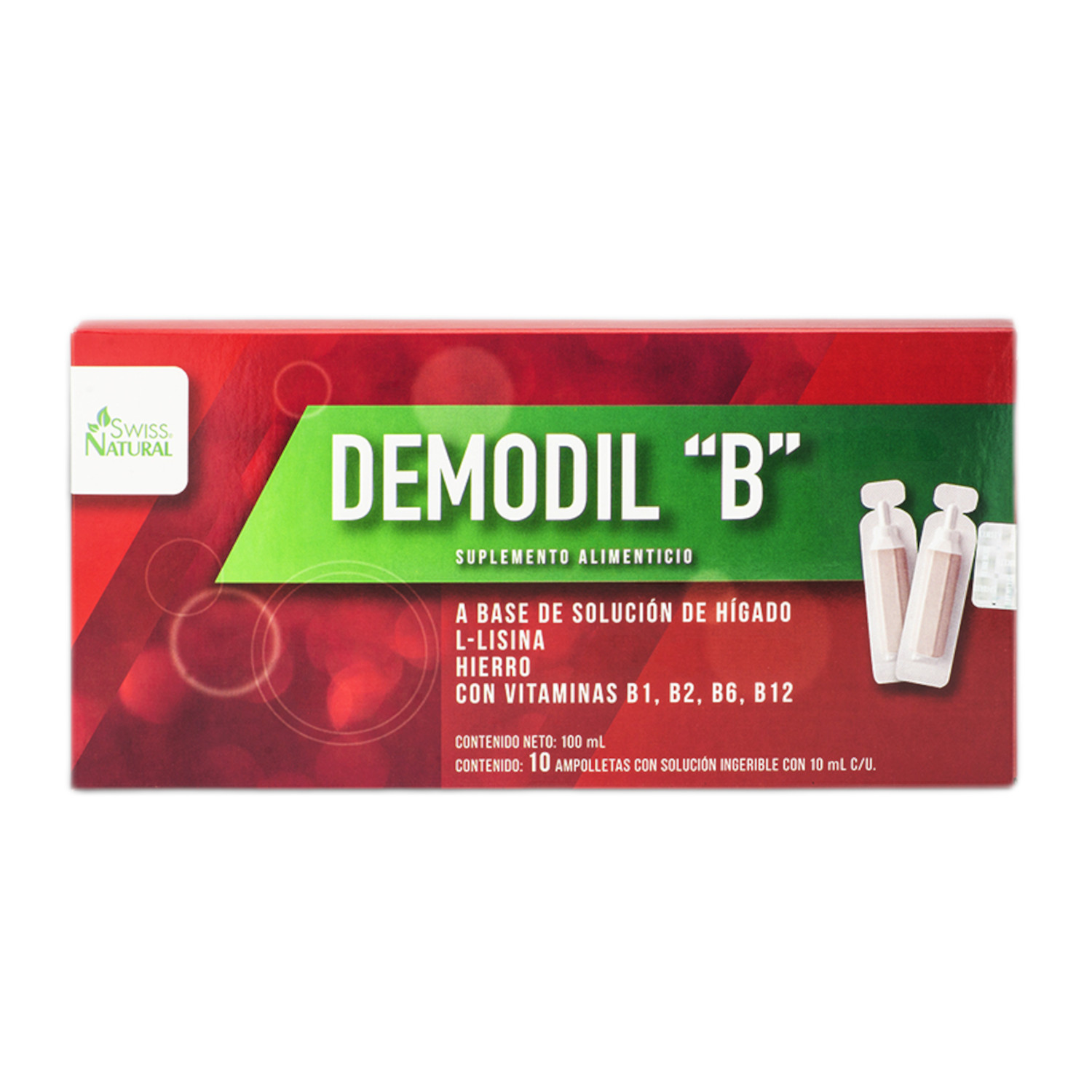 Demodil B, Complejo B, 10 Ampolletas Solución Oral 10 Ml C/u, Swiss Natural