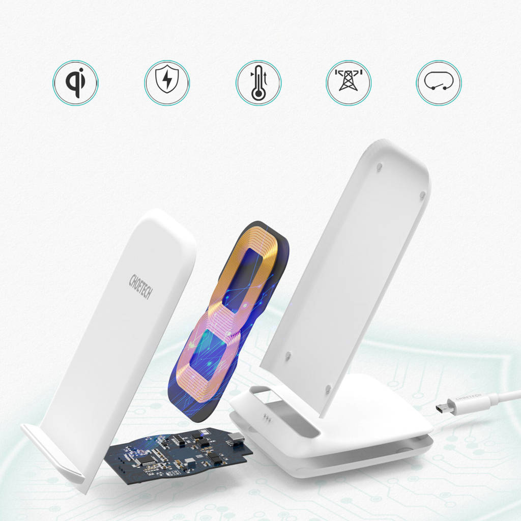 Cargador inalámbrico Qi Choetech 15W blanco