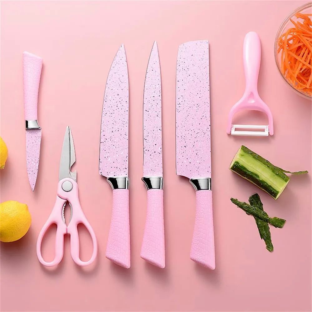 Juego de 6 Cuchillos Rosa Acero Inoxidable