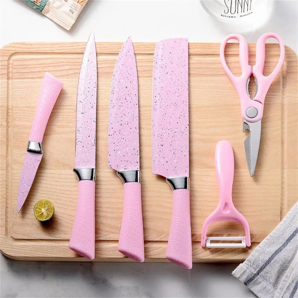 Juego de 6 Cuchillos Rosa Acero Inoxidable