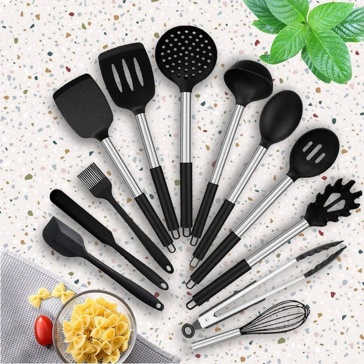 Juego de utensilios de cocina con soporte y soporte para cuchara, incluye  cucharas de madera para cocinar de forma segura: cuchara para salsa