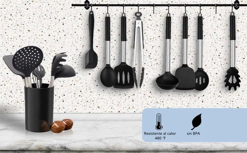  Juego de utensilios de cocina de acero inoxidable de 25 piezas, Kit de utensilios de cocina y herramientas antiadherentes, Juego de  utensilios de cocina duraderos aptos para lavavajillas