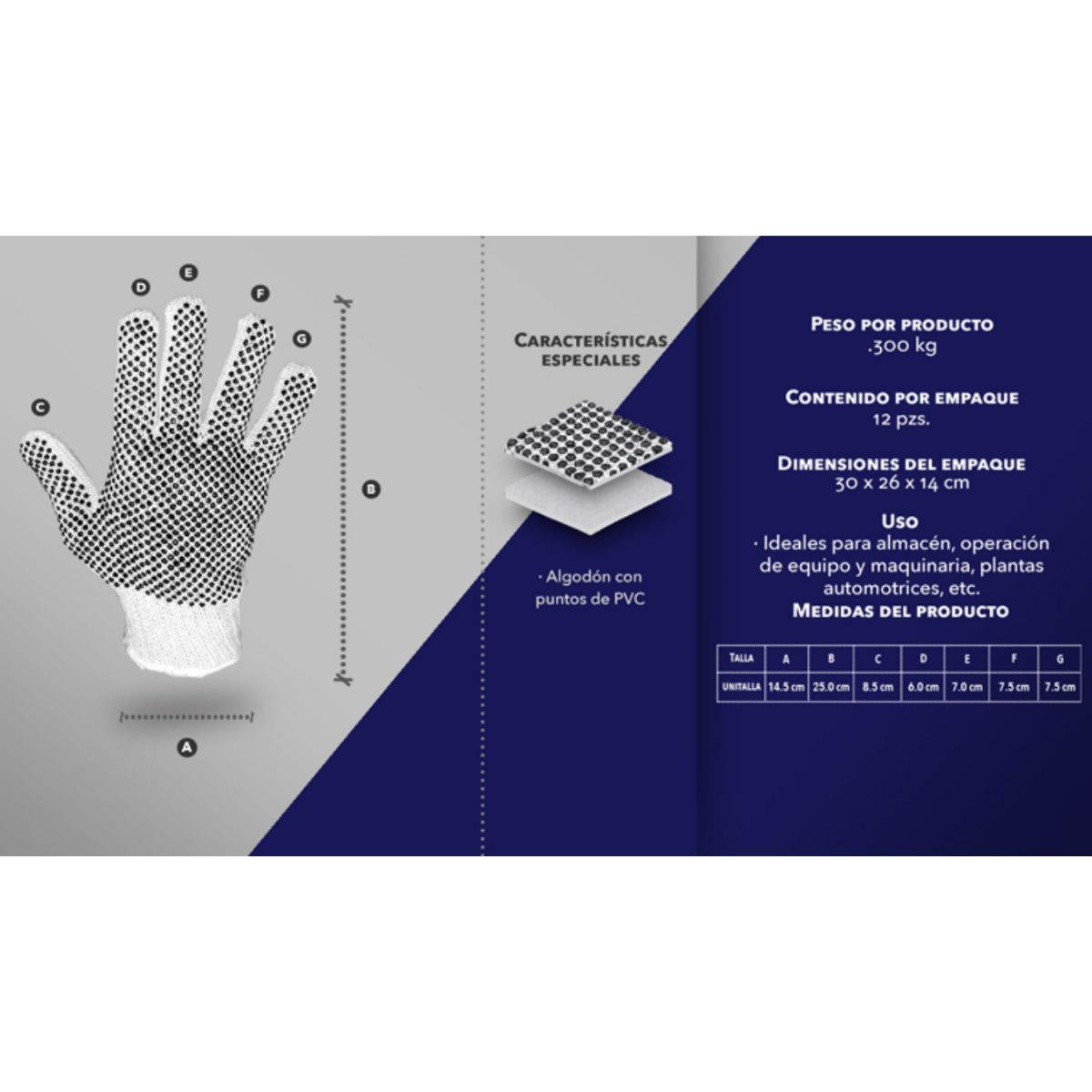 Guante Japones Algodon Puntos Pvc Par.