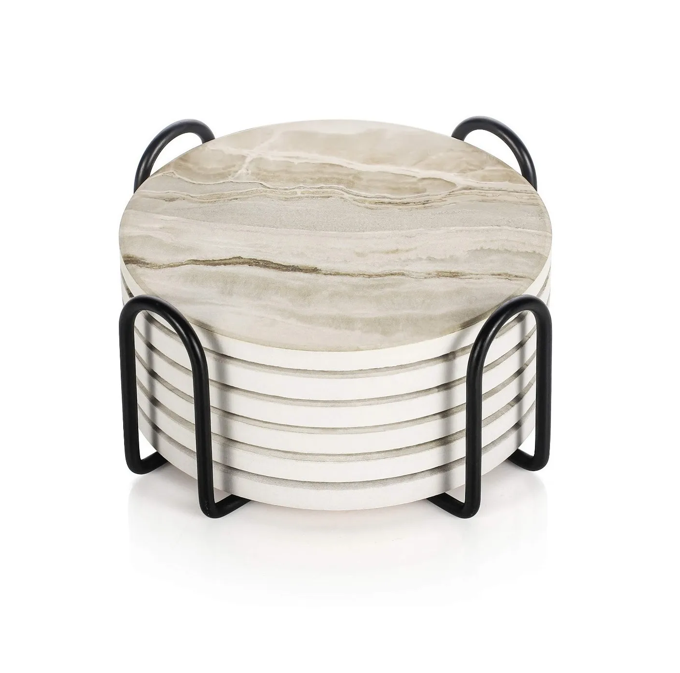 Juego De 6 Portavasos Blanco Jaspeado