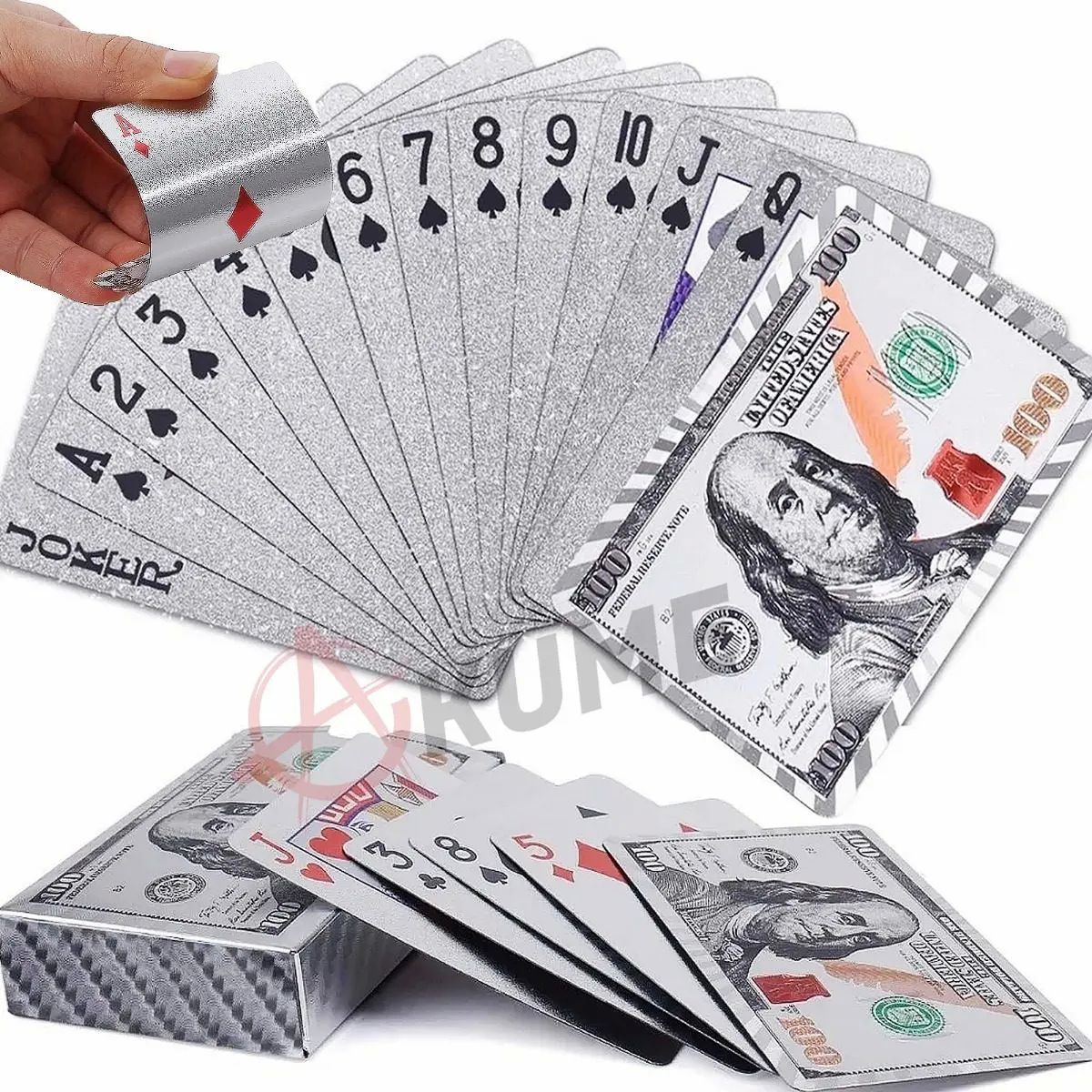 Naipes Dólar 100 Plata Baraja Y Plata Poker