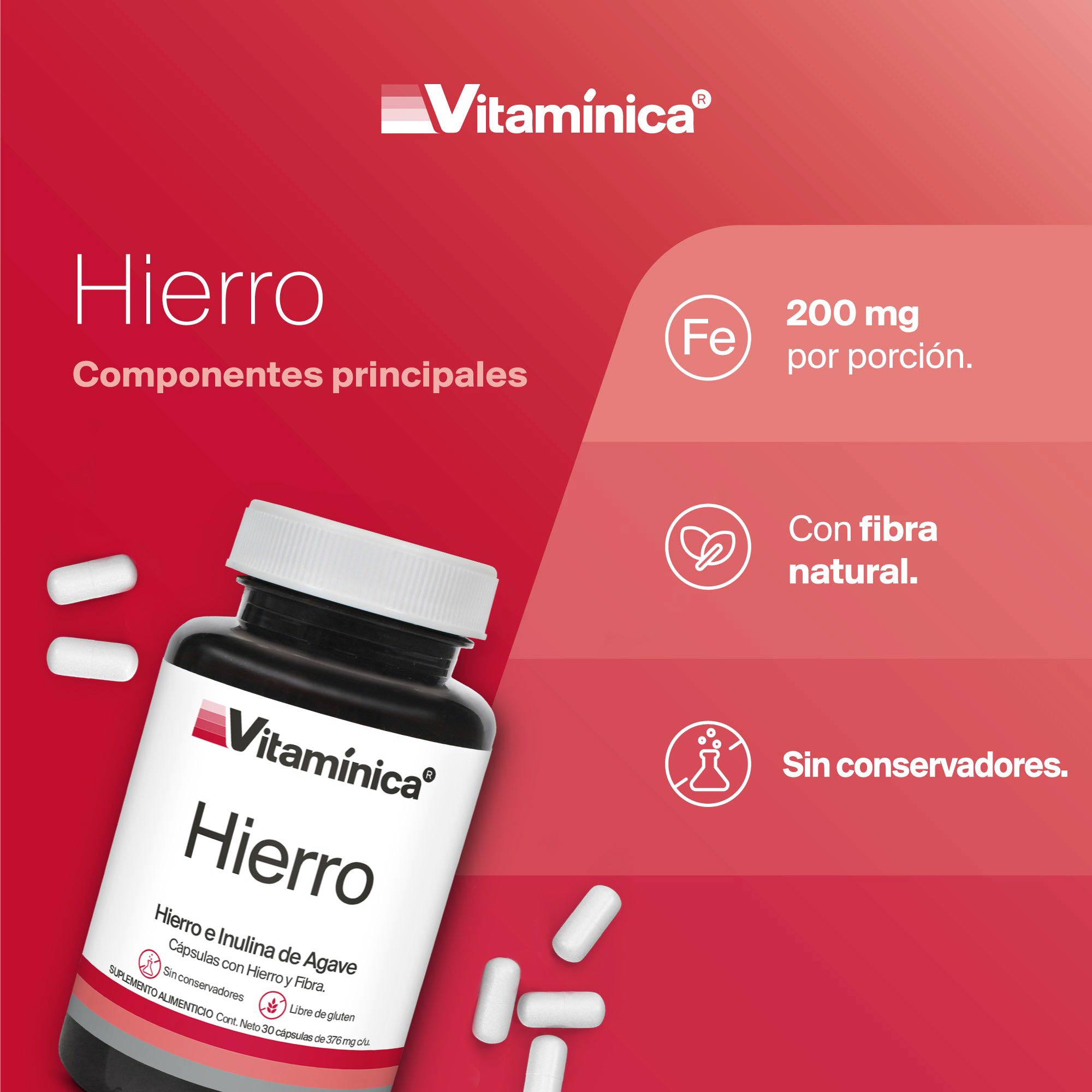 SET HIERRO | 90 Cápsulas de 376mg | Ideal para 90 días | Libre de conservadores | Sin Gluten