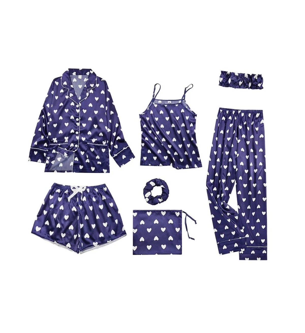 7 Piezas Pijamas Azul de Corazones Talla L